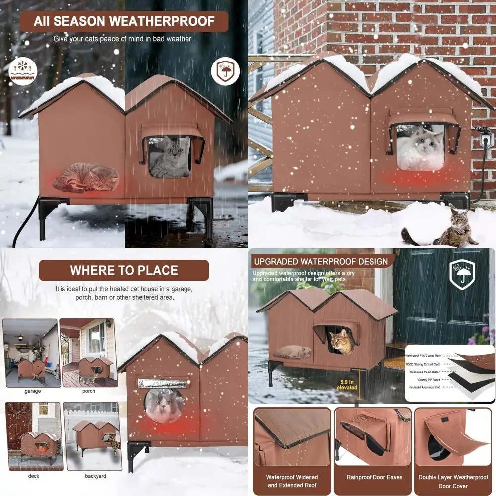 

Elevated Waterproof Outdoor Cat House with Heating Pad for Winter, Insulated Weatherproof Shelter for Stray Cats and Small Dogs
