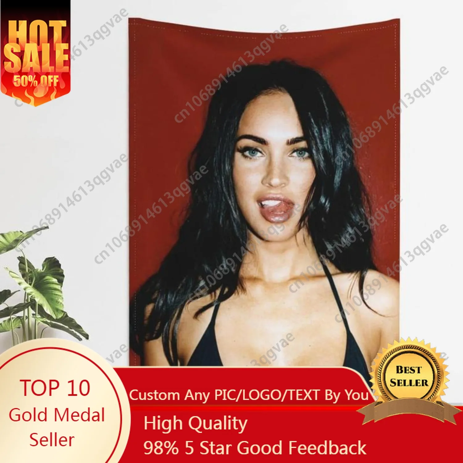 

Megan Fox FlagTapestry with 4 Brass Grommets for Wall Hanging Man Cave CollegeDorm Room Decor Outdoor Banner Custom Decoration