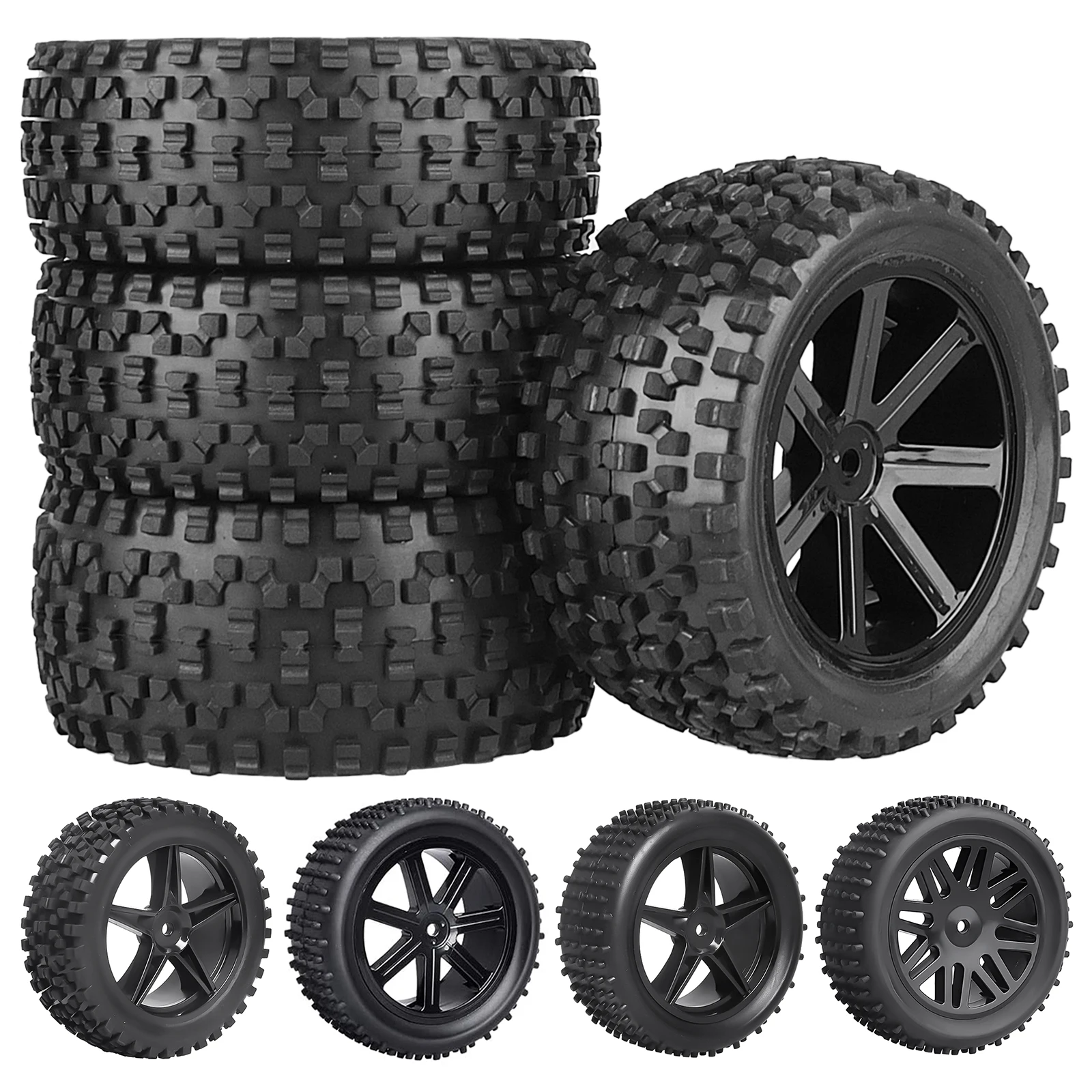 4pcs-Pack HobbyPark Pre-Glued Front & Rear Wheels and Tires Buggy Tyres for 1/10 offroad rc car accessories