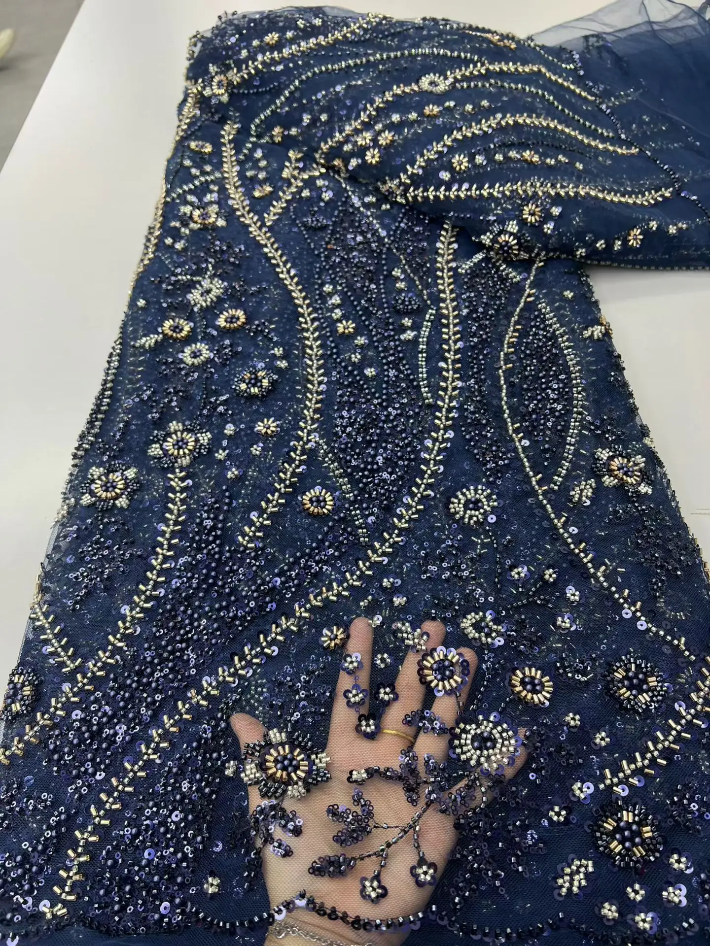 

New African Sequins Lace Fabric, Embroidery Beads, Tulle Lace Fabrics, Wedding Party Dress, 2026 High Quality, Latest,5 Yards