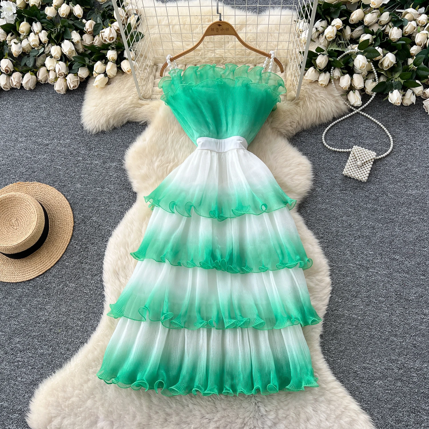 Vintage elegante gradiente sem mangas em camadas vestido de malha chique a linha moda vestidos vestido feminino