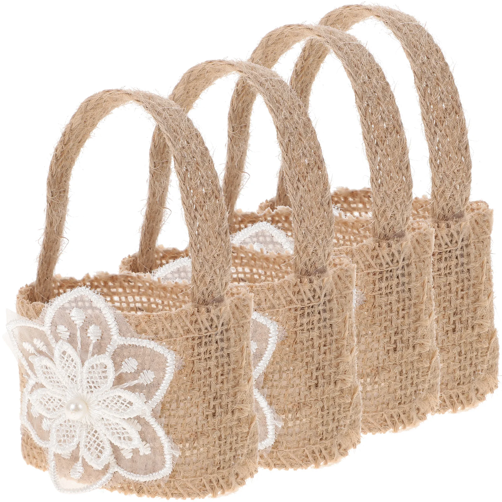 

4Pcs Linen Storage Basket Burlap Candy Bag Wedding Flower Girl Baskets Small Boxes Decorations Banquet Party Favor