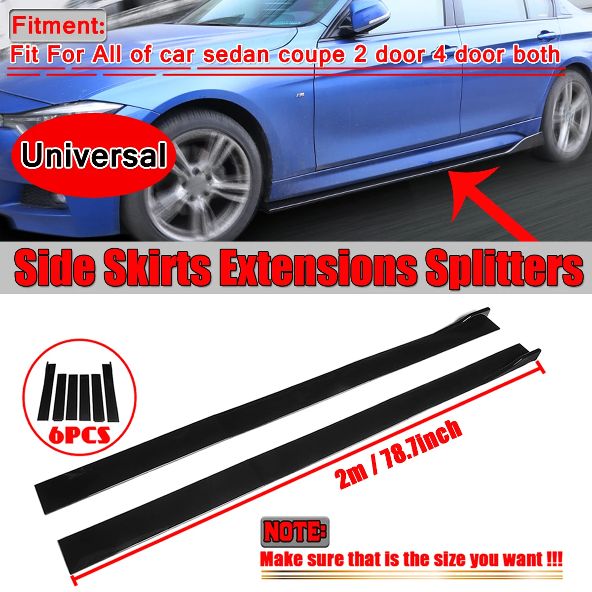 Splitter Laterale di Alta Qualità da 2m, Alette Laterali, Labbro Paraurti per RENAULT Clio, Megane, DUSTER, LOGAN, Twingo