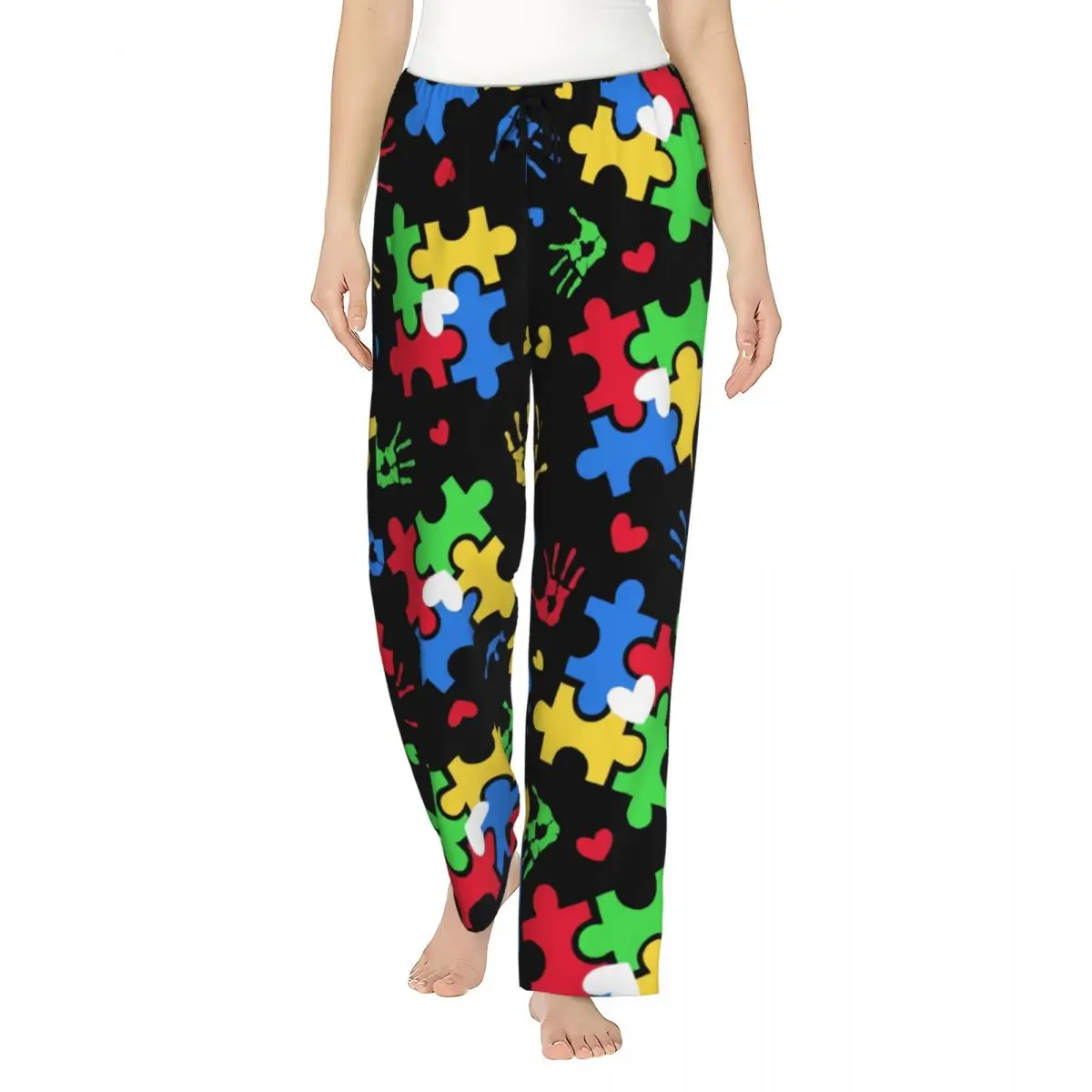 Custom Colorful Puzzle Autism Awareness Pajama Pants for Women Sleepwear Lounge Sleep Bottoms Stretch with Pockets