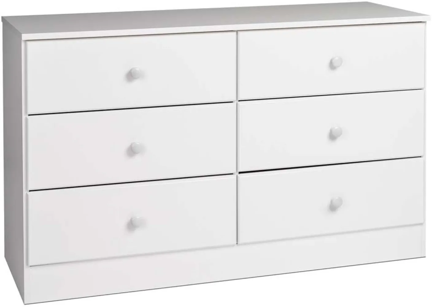 6 Drawer Double Dresser for Bedroom, 16 D X 47.25 W X 28.25 H, White