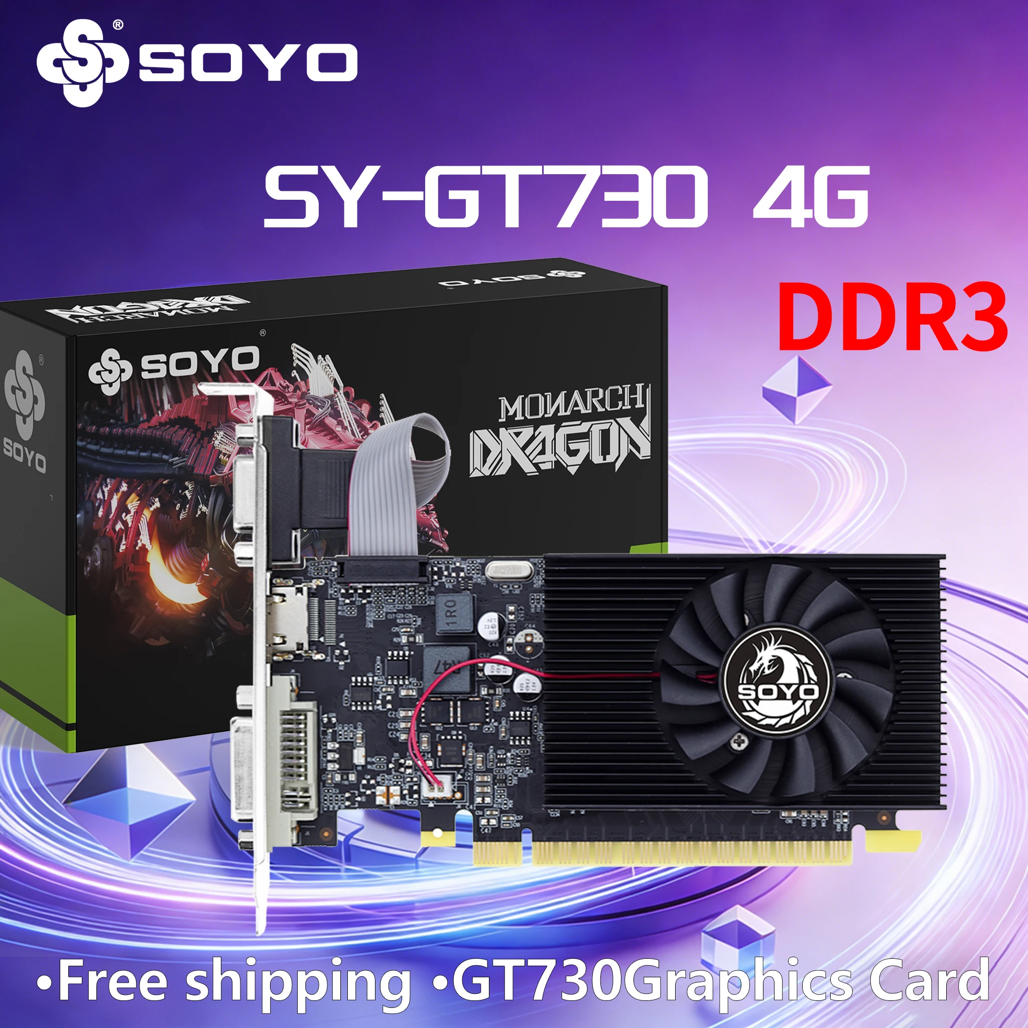 

Graphics Cards SOYO NVIDIA GT730 4G GDDR3 128bit Video Card HDMI+DP+DVI For Desktop Gaming Computer Components GPU GT 730