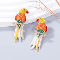 Exaggerated Colorful Parrot Dangle Earrings Shining Rainbow Rhinestone Bird Animal Earrings for Women Girls Funny Jewelry