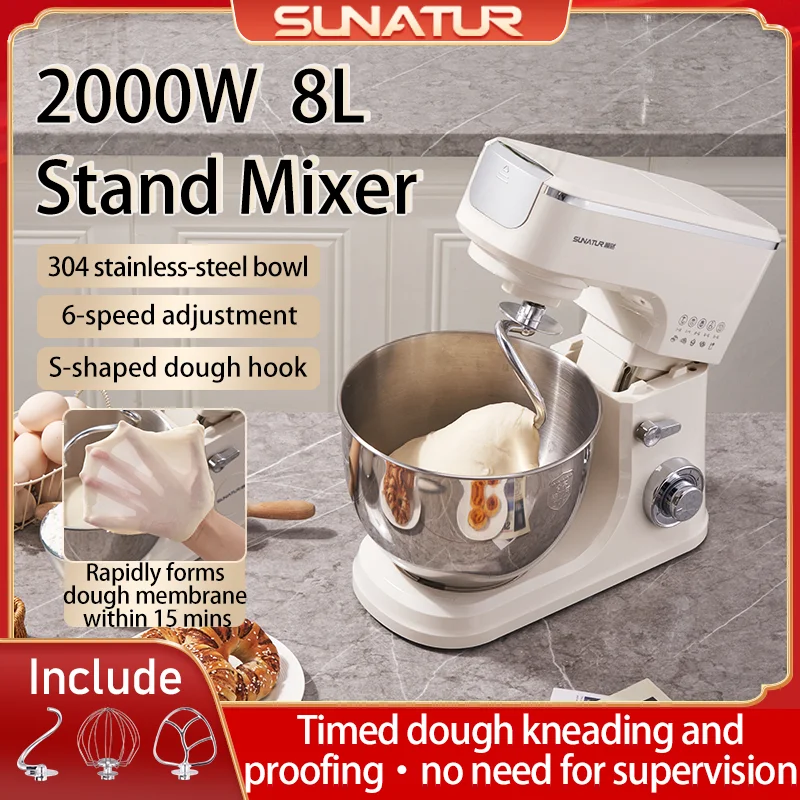 SUNATUR 2000W elektrischer Küchenmixer 8L Standmixer Maschine Eierschlagcreme All-in-One-Mixer Haushalt Auto Teigkneten
