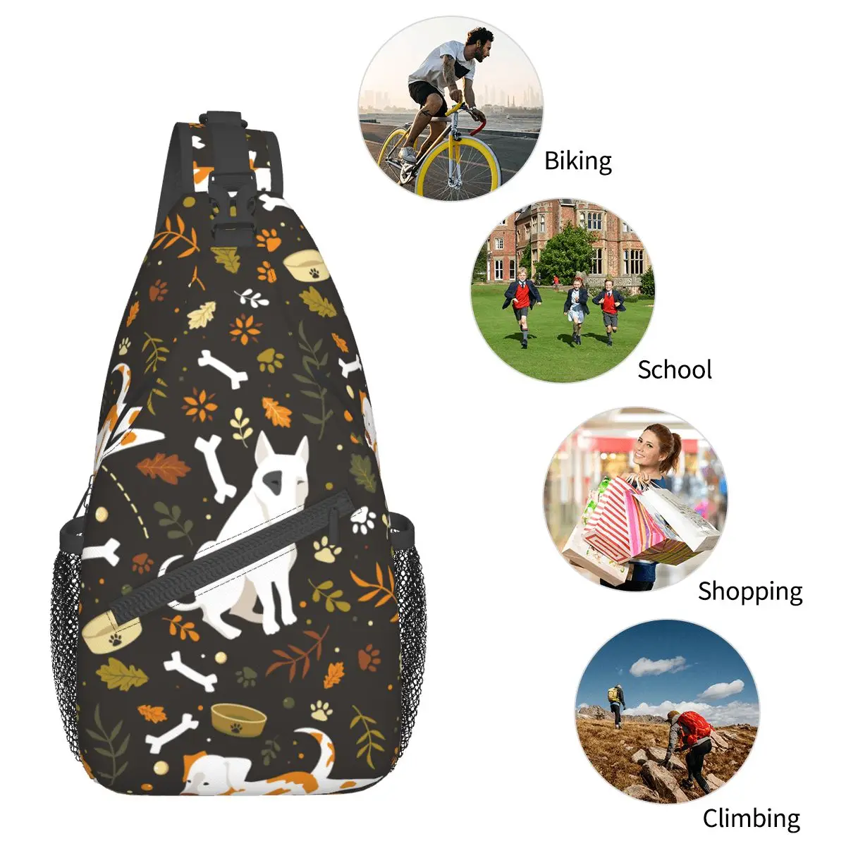 Mochila de hombro con diseño de perros de dibujos animados, bolso de pecho a la moda, mochila de día para senderismo, Camping al aire libre