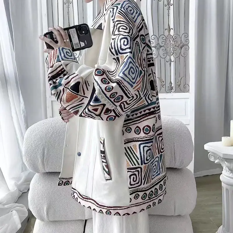 

Autumn Winter Men's Knitted Cotton Jaet Casual Splice Workwear Outerwear Slim Fit Trendy Collarl National Sle