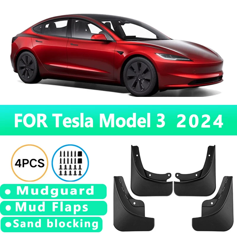 

Mud Flaps Fit for Tesla Model 3 2024 Mudguards Tire Fenders Splash Proof Accessories Wheel Guards 4ps