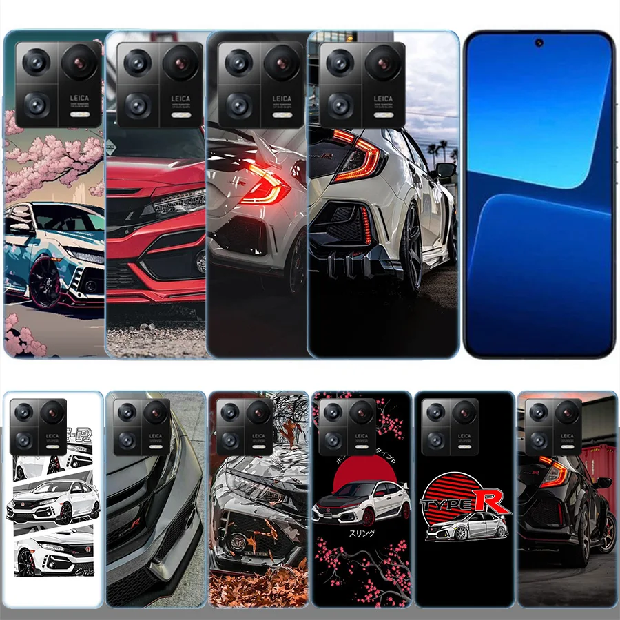 JDM Type R Civic Sport Car Clear Luxury For Xiaomi Poco X5 X6 Pro X4 F4 GT X3 F6 F5 F3 F2 F1 M5 M4 M3 Mi Note 10 CC9 Pro Phone