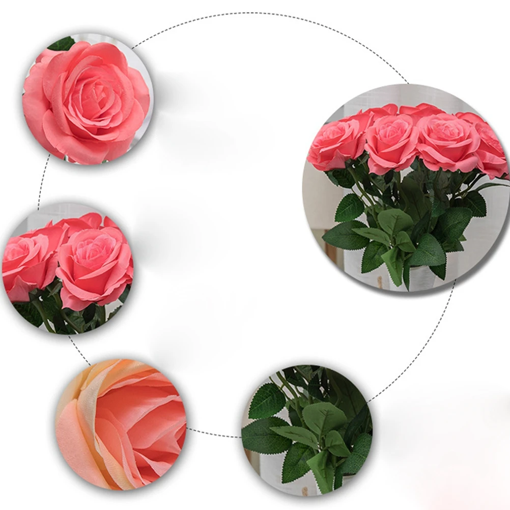 

10 pcs Artificial Rose Silk Flower Realistic Home Wedding Decoration Fake Blumenarrangement Dekorationen Bride