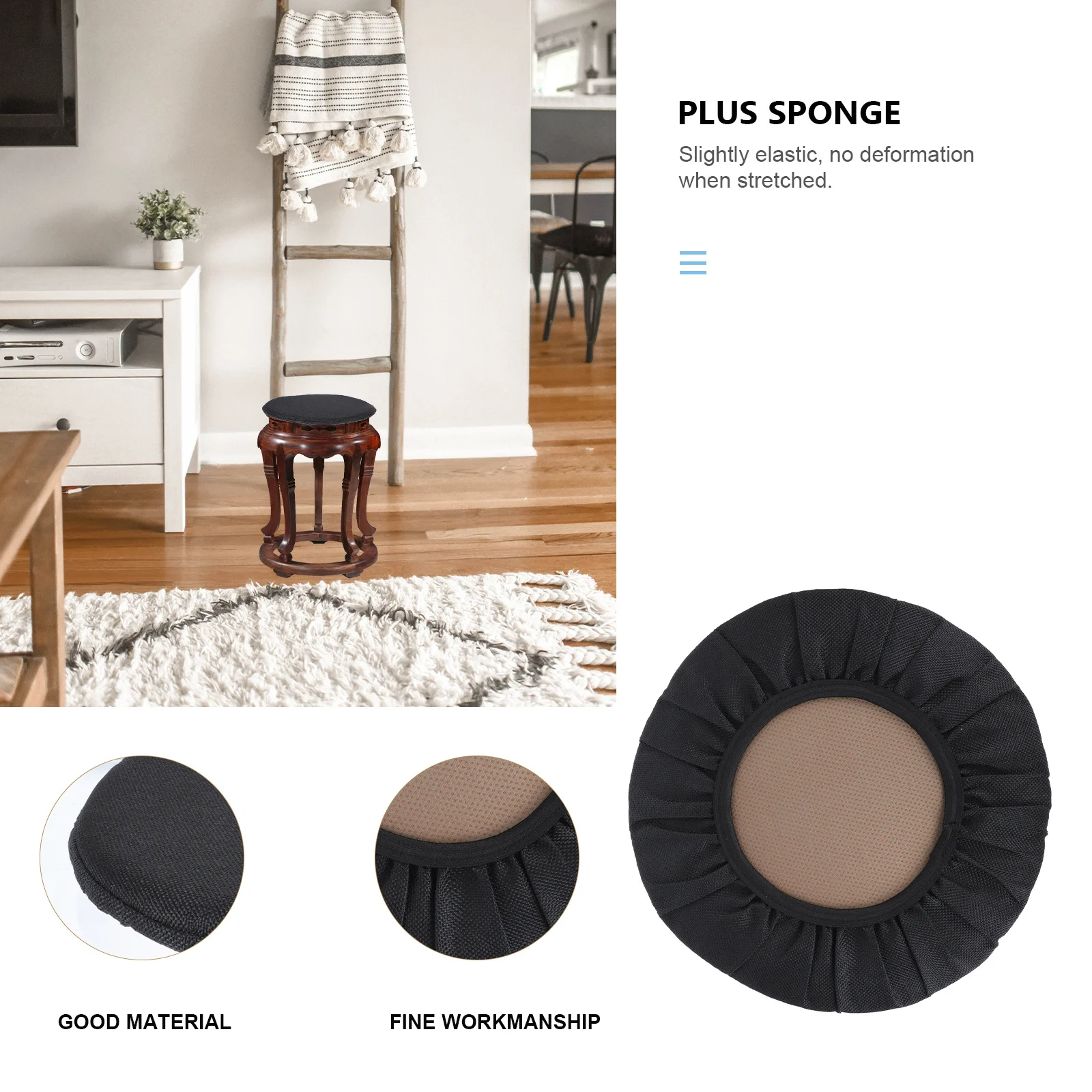 1 قطعة غطاء مقعد مستدير أسود غطاء حماية كرسي قابل للتمدد لغرفة الطعام المطبخ بار نسيج ناعم مريح مضاد للخدش