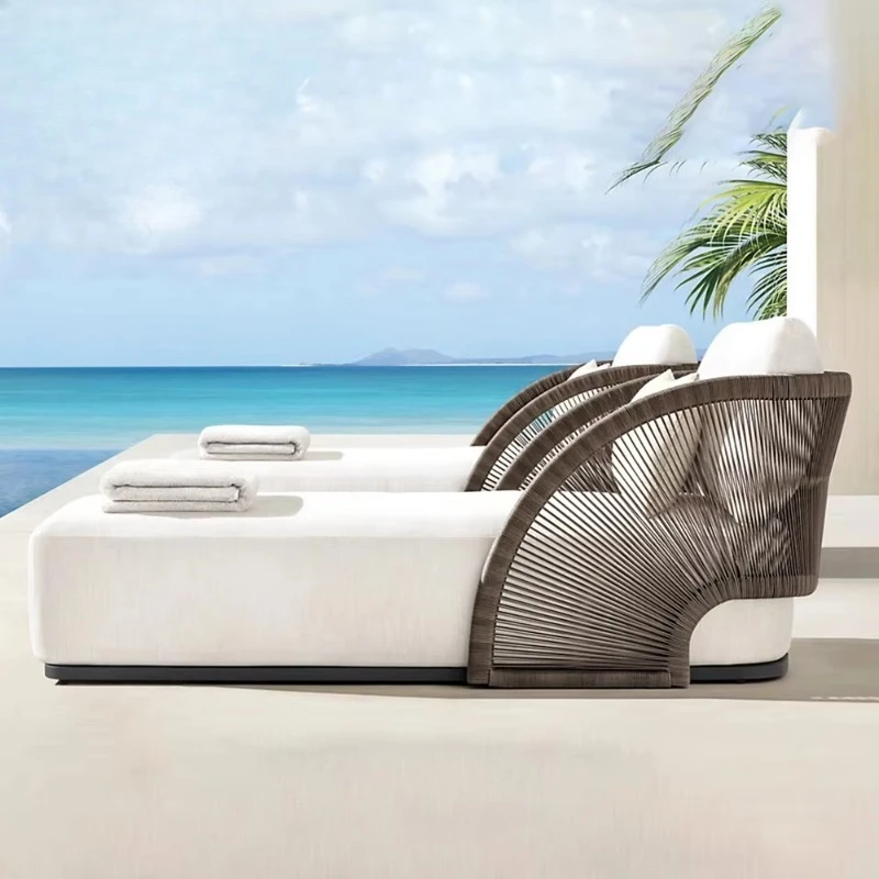 

Hotel Terrace Aluminum Frame Rattan Chaise Lounge Villa Garden Swimming Pool Sun Chair Aluminum Sun Bed