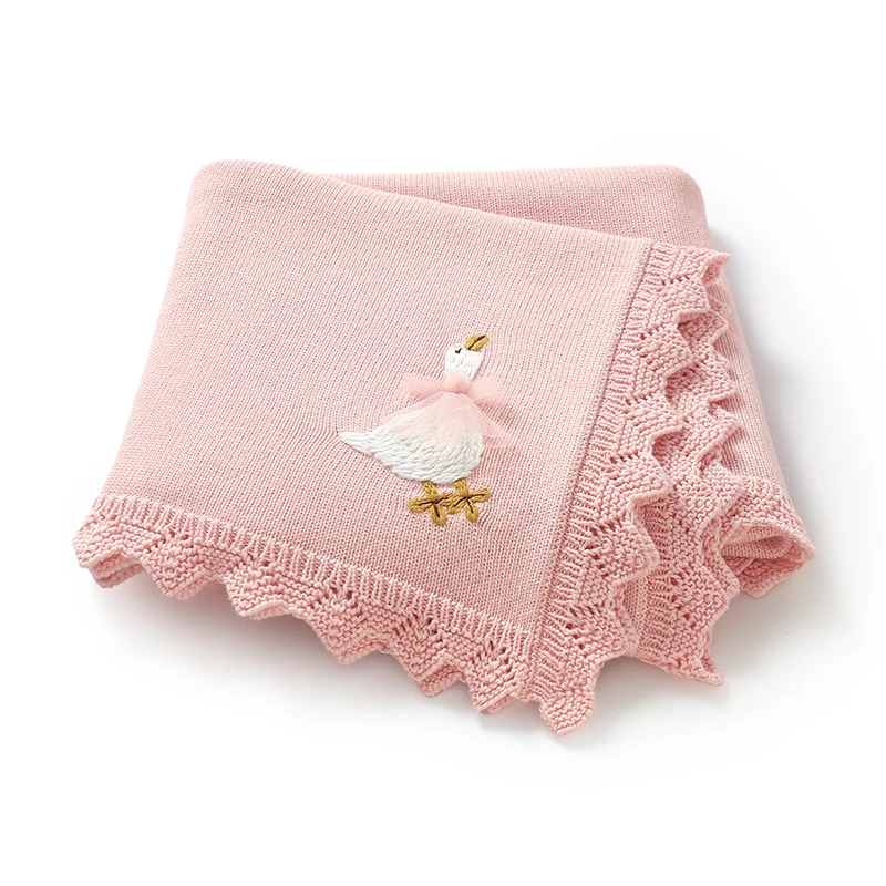 Babydecke mit gestickter Gans, 100 x 80 cm, für Neugeborene, Jungen und Mädchen, Kinderwagen, Kinderbett, Kuscheldecke, superweich, für Kinder, Cellular