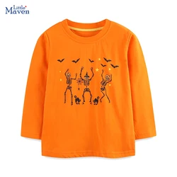 Little maven Autumn 2024 Halloween Pumpkin Skeleton Long Sleeves T-shirt Spring Cotton Tops Boys Clothes Children's Clothing