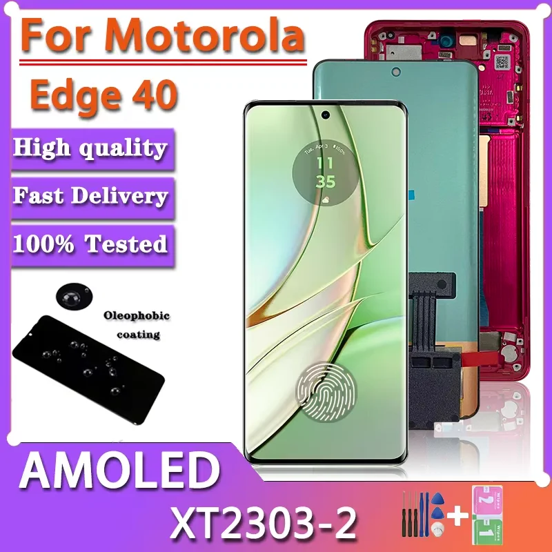 정품 LCD 디스플레이 스크린 터치 패널 디지타이저, Moto Edge40 XT2303-2 LCD 프레임 교체 부품, 6.55 인치