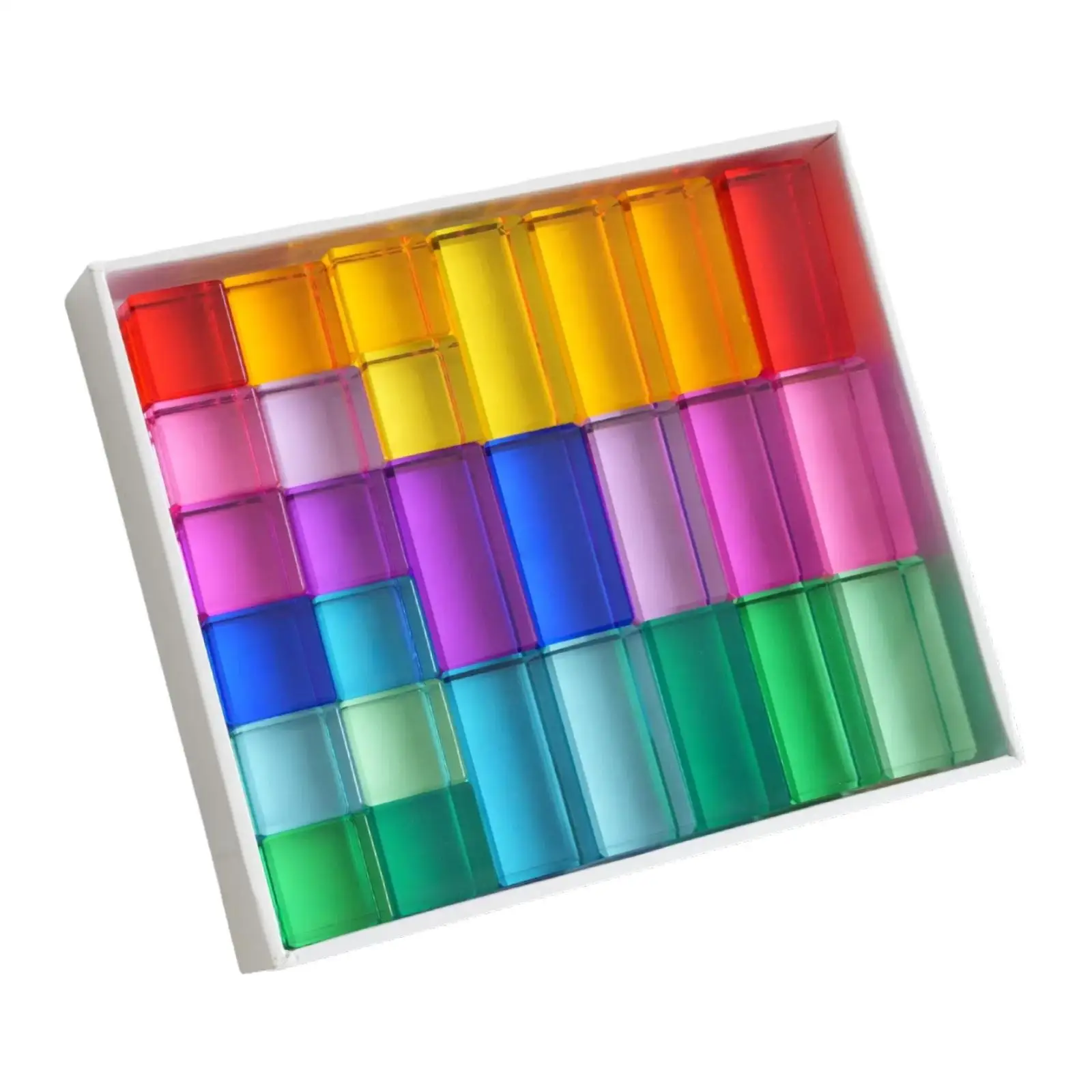 Rainbow Building Blocks Smooth Sensory Toy Training Stacking Game Acrylic Cubes for Kindergarten Boys Girls Kids Perschool Gift
