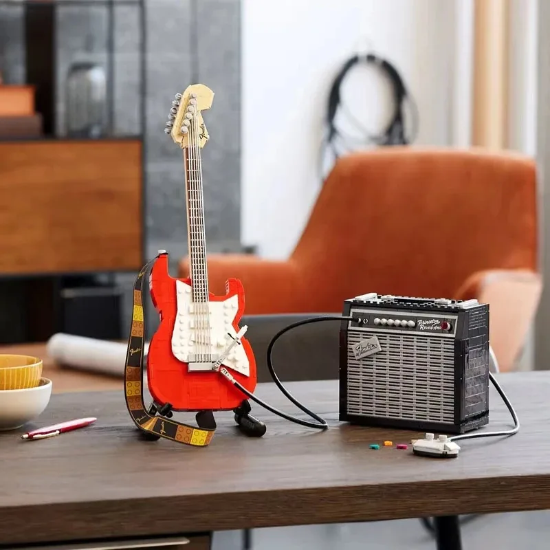 1074 pçs série criativa ornamento fender guitarra brinquedo modelo quebra-cabeça montagem blocos de construção para meninos e meninas presente aniversário 21329