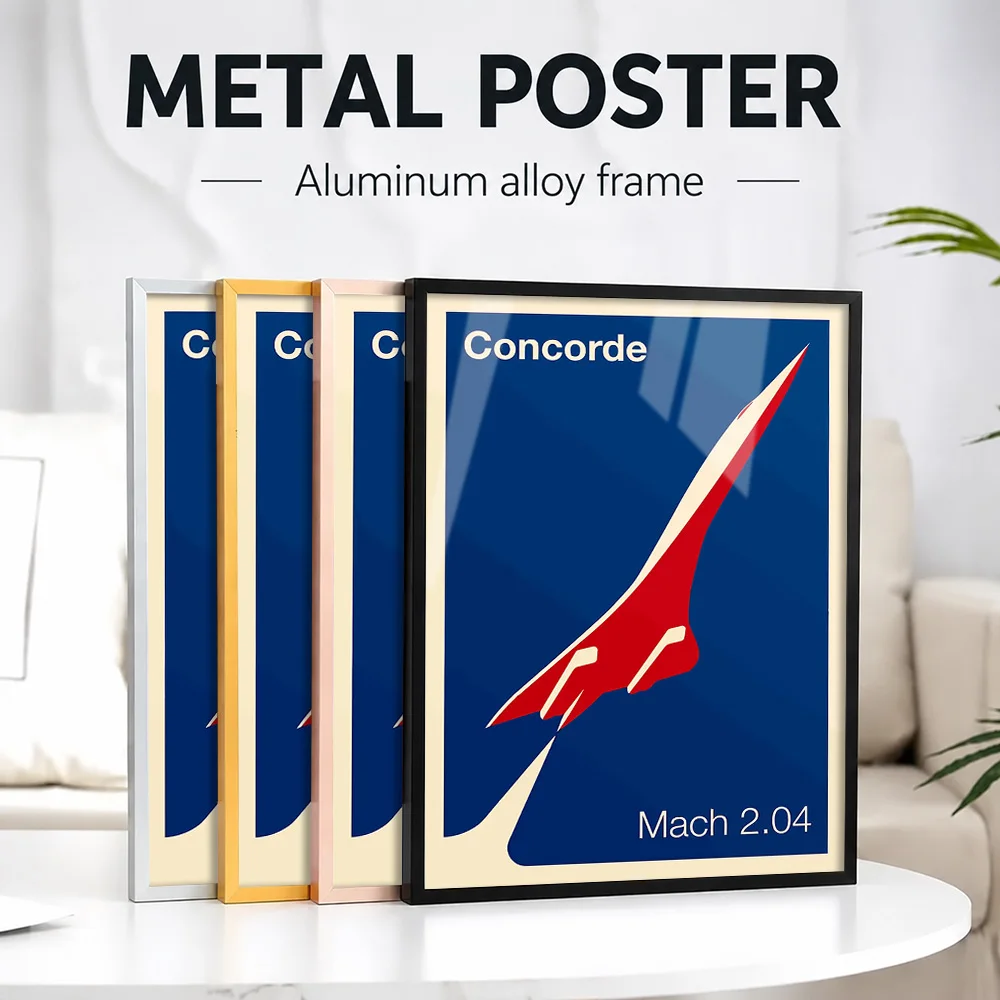 Concorde Supersonic Jet Metal Poster With Aluminum Alloy Frame Personalized Photo Industrial Graphic Style Wall Art For Office