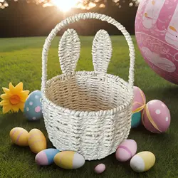 Woven Basket with Bunny Ears Easter Decoration Braided Container Hand Basket for Candy Party Favors Display Baby Shower Wedding