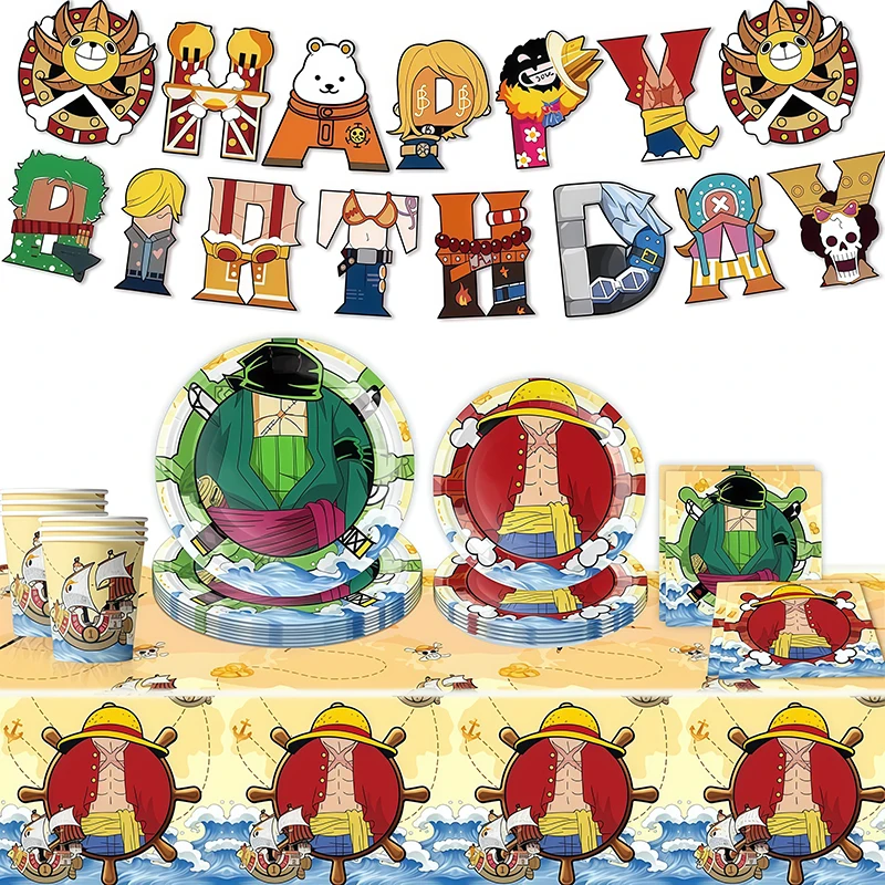 

Одноразовая посуда для дня рождения в стиле аниме ONE PIECE, украшения для вечеринки, посуда с персонажами Луффи и Зоро, скатерть, воздушные шары, принадлежности для праздника ﻿