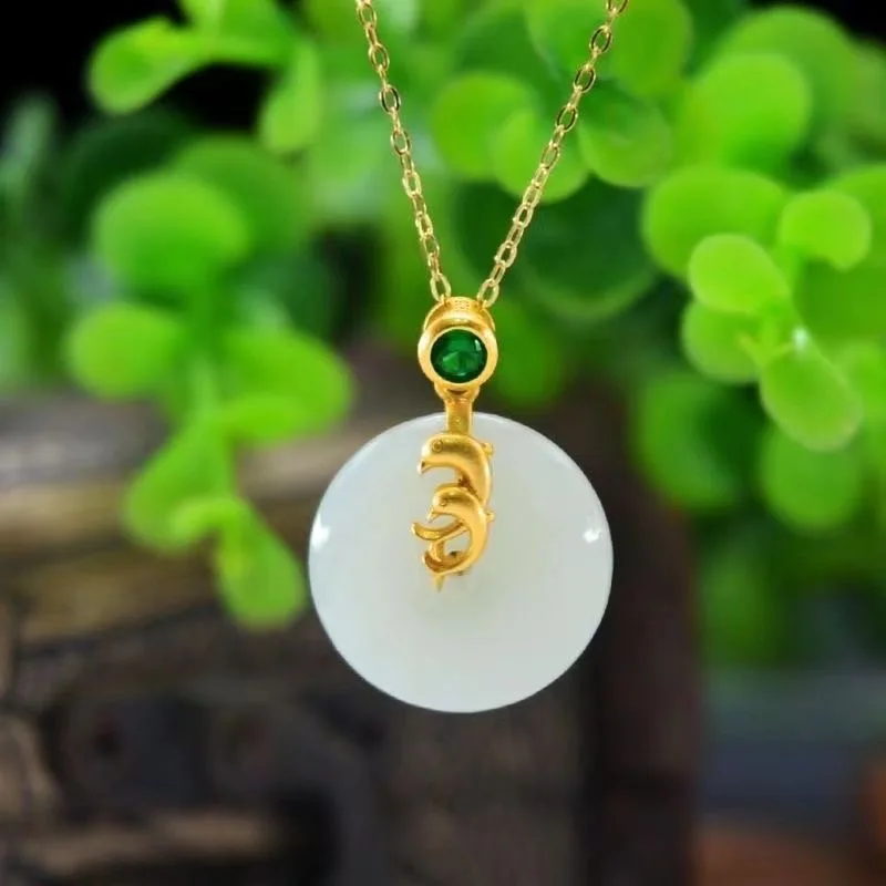 

Hotan Jade Necklace Women's National Style Light Luxury Personality Simple Niche Design Sand Gold Dolphin Clavicle Chain