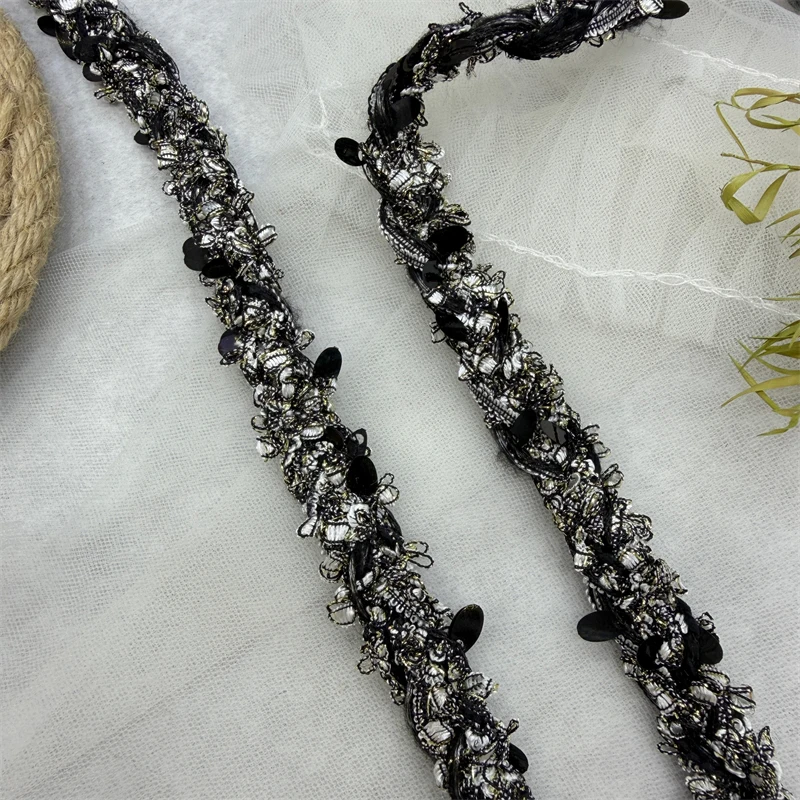 

1.5cm Wide Black Gray Sequin Woven Ribbon Decorative Garment Edge Pocket Luxury Tweed Lace Handmade Sewing Accessories Webbing