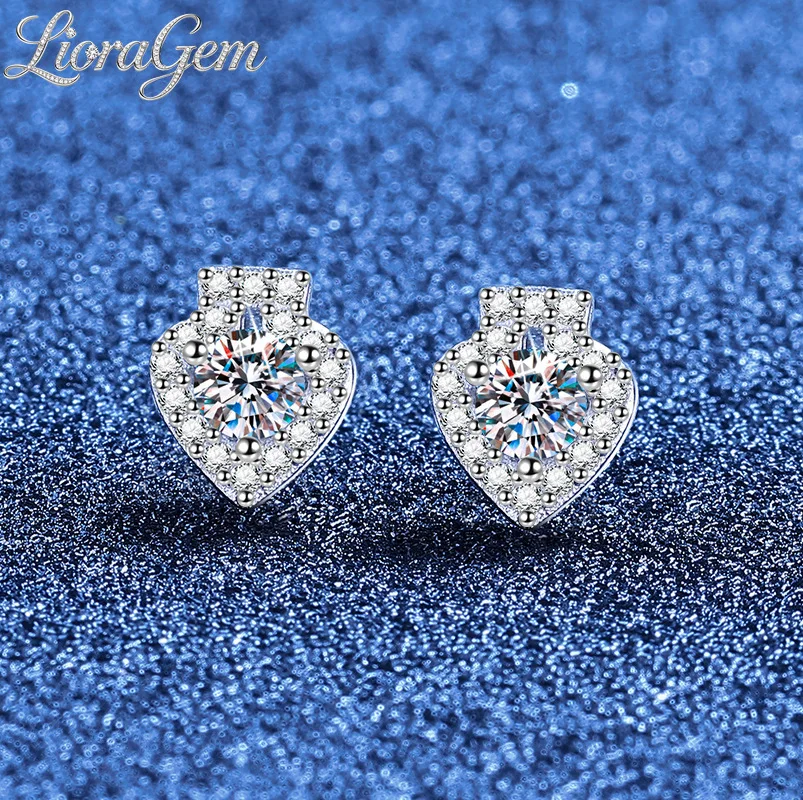

LioraGem Peach-shaped Heart Full Moissanite Stud Earrings, Small and Simple Elegant Moissanite Ear Jewelry Platinum PT950 Stamp