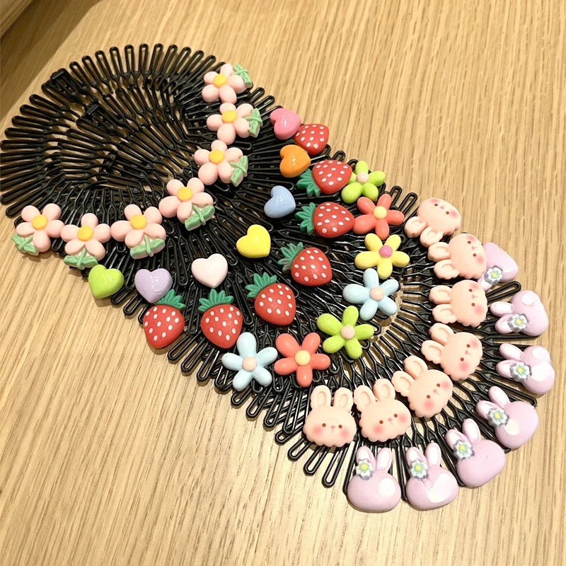 Children Colorful Broken Hair Comb Cute Cartoon Headband Hair Clips Girls Sweet Princess Headdress Elongated Hair Accessories