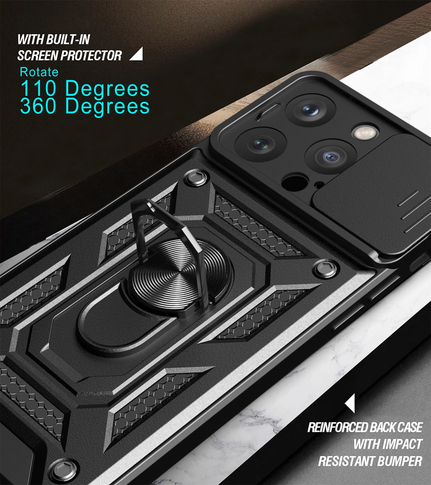 아이폰 15 Pro 카메라 보호 군용 아머 케이스 (아이폰 15 Pro용) 마그네틱 홀더 링 보호 펀다 커버