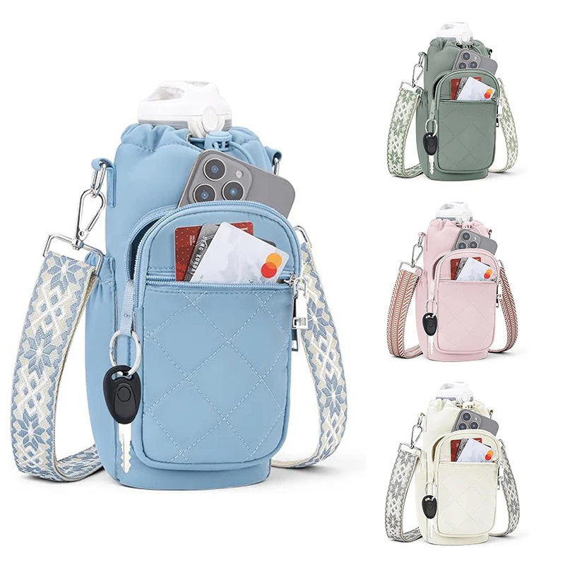Sports Water Bottle Bag, Multi-Functional Waterproof Outdoor Cycling Insulated Water Bottle Polyester Mobile Phone Bag