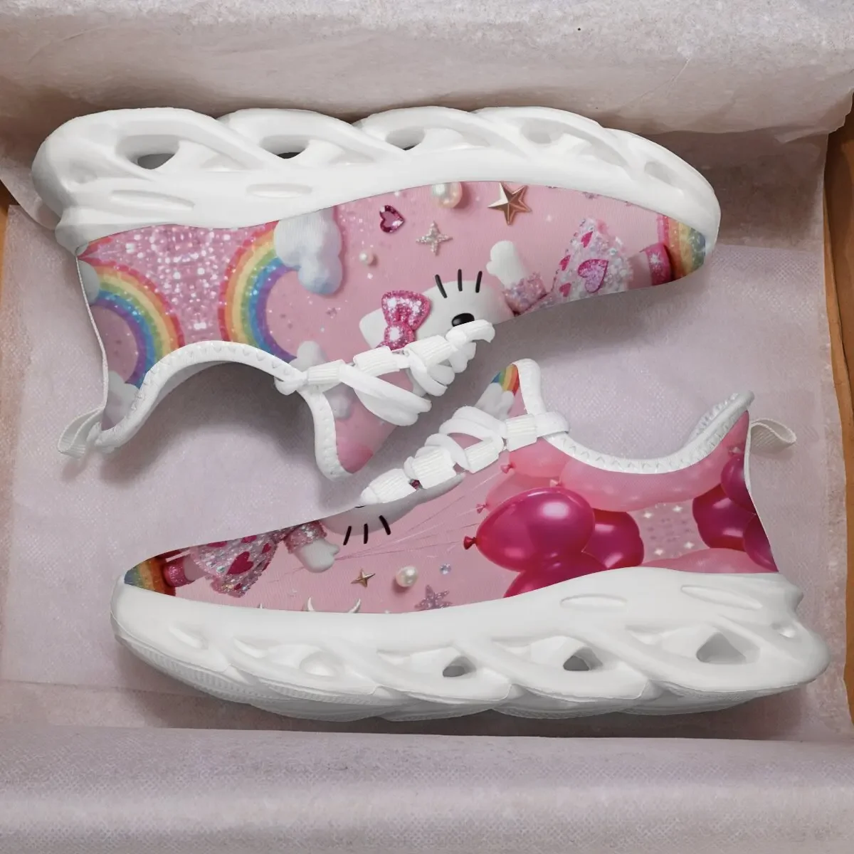 

Kids' Pink Hello Kitty Style Sneakers with Rainbow Heart Lightweight Casual Shoes Zapatos Minnie Mouse Niña Hello Kitty Shoes