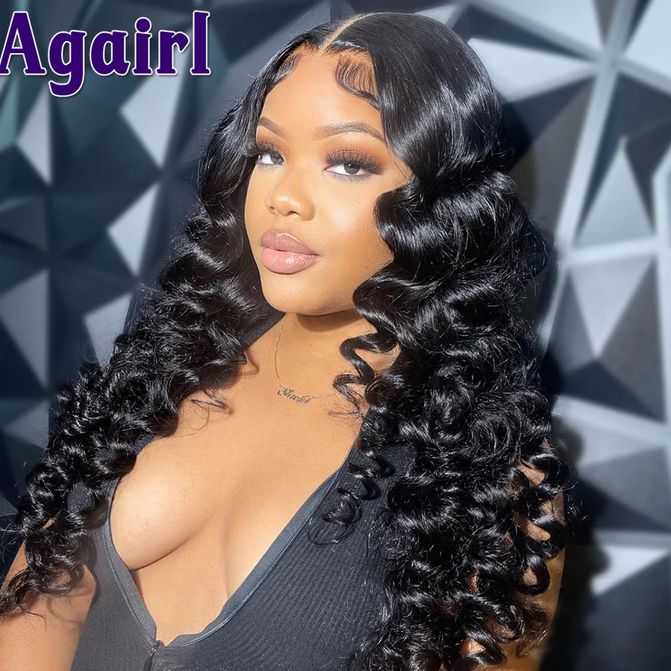 Perruque Full Lace Frontal Wig naturelle bouclée 13x4, cheveux humains, balayage brun blond, Loose Deep Wave, Transparent