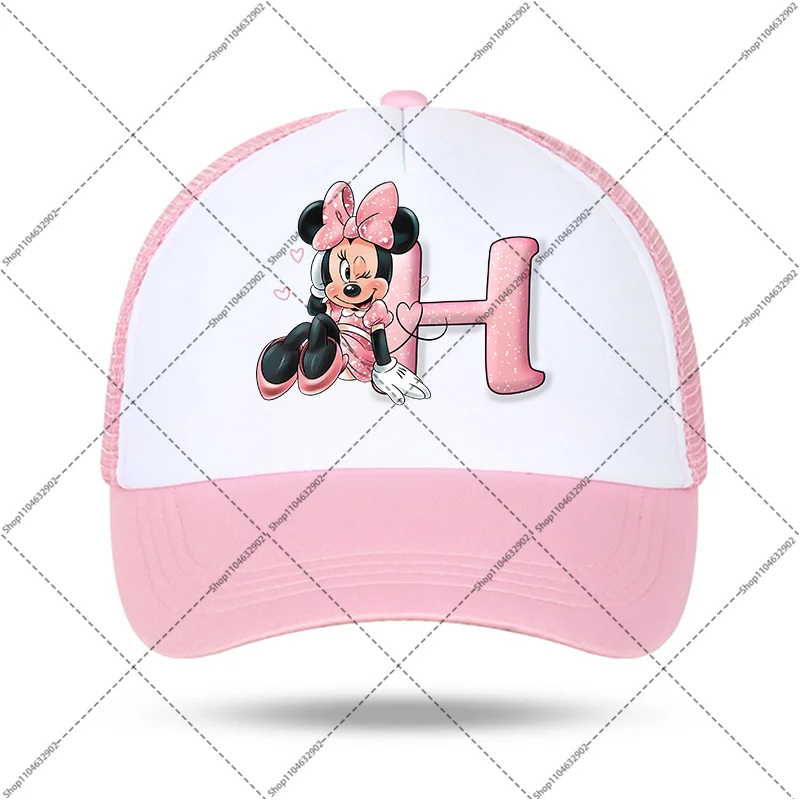 Minnie Mickey Mouse Adult Kids Hats Anime Pattern Letter A-Z Print Baseball Caps Women Fashion Hat Summer Sun Cap Party Gifts