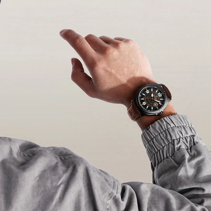 NAVIFORCE NF8078 Простые мужские часы Кварцевые 3ATM Водонепроницаемые деловые наручные часы из натуральной кожи