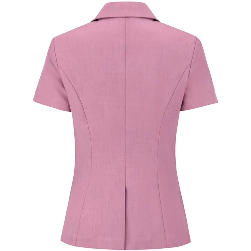 Women's Business Suit Set Formal Short Sleeve Double Breasted Slim Fit Solid Color Blazer and Pants For Working