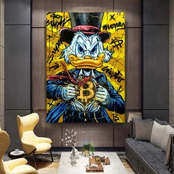 Disney Donald Duck B Bitcoin Money Art Canvas Painting Funny Color Graffiti Wall Poster Prints Living Room Home Pictures Decor