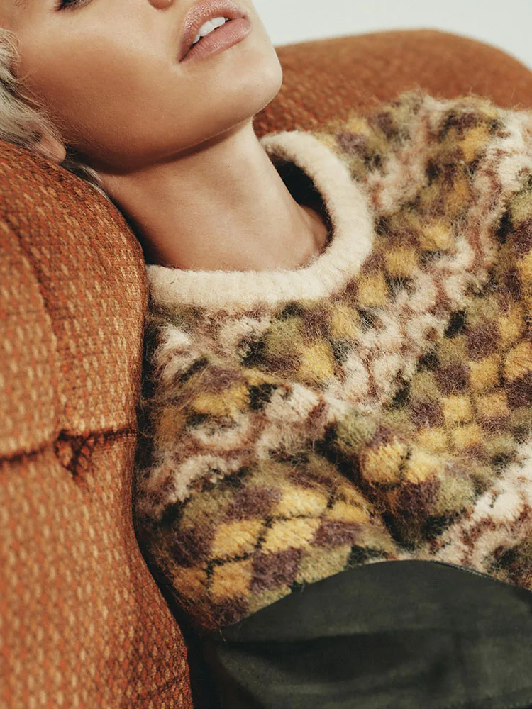 الحلو محبوك سترة جولة Ne ort Sve اللون Blo تأثير التطريز شتاء جديد وصول المرأة Faion البلوز الأعلى #2