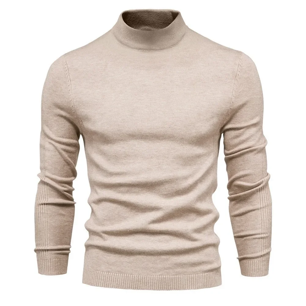 Europese En Amerikaanse Herfst En Winter Heren Trui Basis Sweater Slim Fit Hoge Hals Casual Gebreide Trui