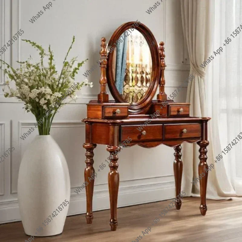 N67 Vintage Nordic Drawer Dresser Mirror Set Wood Make Up Dresser Table Bedroom Vanity Storage Tocador De Maquillaje Home Furnit