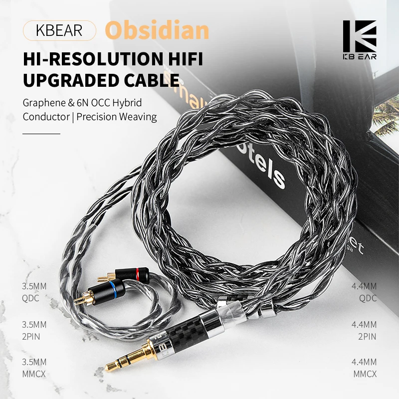 

KBEAR Obsidian 4-жильный HiFi обновленный кабель Hi-Fi с высоким разрешением и гибридный проводник 6N OCC | Прецизионное плетение