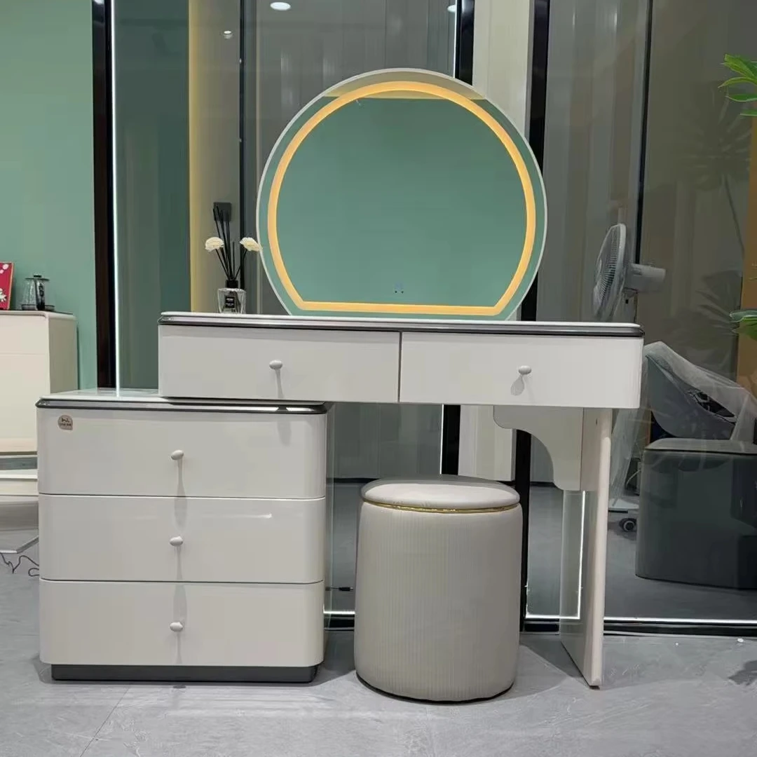 

#@Modern Small Mirrored Dressing Table for Women Wood Barber Dressing Table with Lamp Stylish Dressing Table