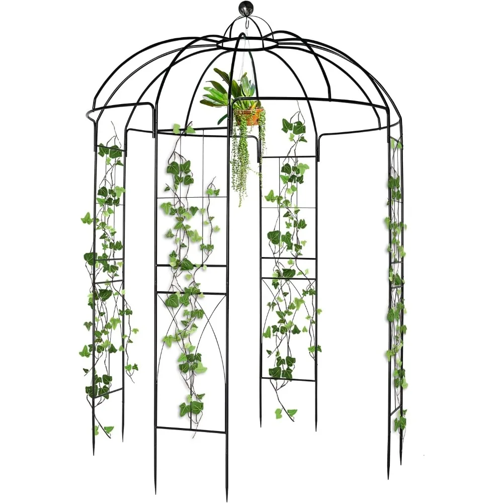 

Садовая арка, сверхмощная металлическая пергола, павильон, решетка, птичья клетка, беседка во французском стиле, 9 футов x 6,8 футов, поддержка растений, использование для улицы