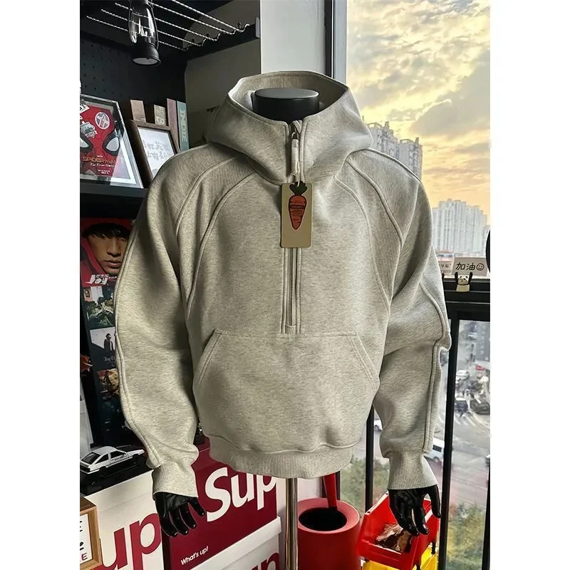 

Spring Autumn New In Hoodies & Sweatshirts Hooded Zip-Up Half Streetwear Fashion Hoodies For Man Long Sleeve Men Clothing Loose
