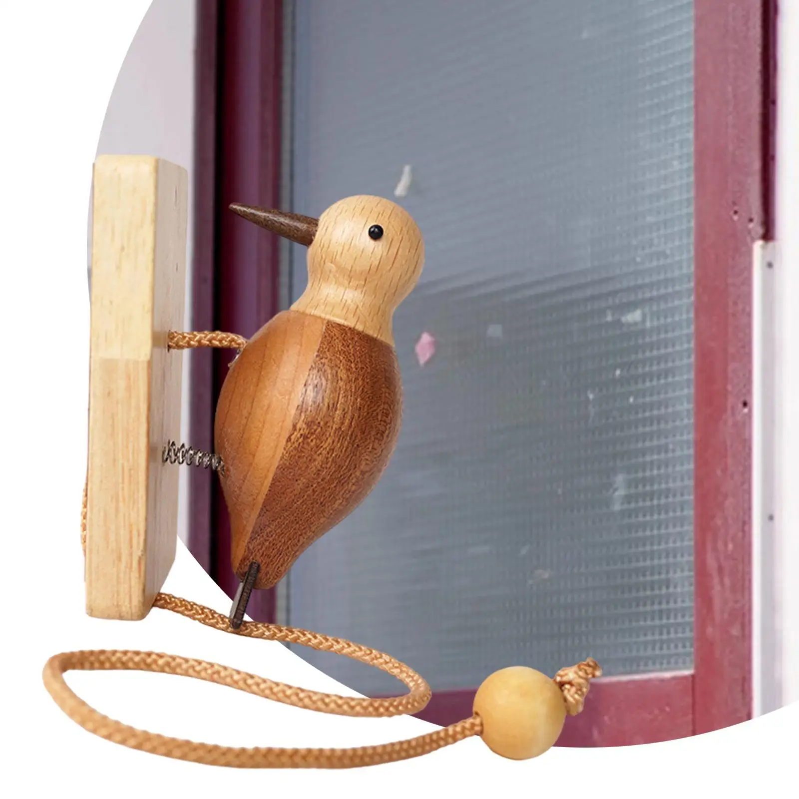 Woodpecker Doorbell Ornament Vintage Design Bird Shaped Home Decor Wooden Door Bell for Home Early Education Bedroom Gate Office