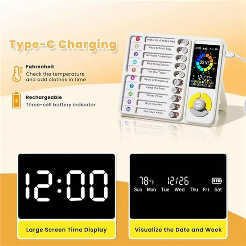 ADHD Visual Timer For Kids Adults, 5-In-1 Design, Task Timer 12/24 Hours, For Kids With Autism Visual Schedule Tool