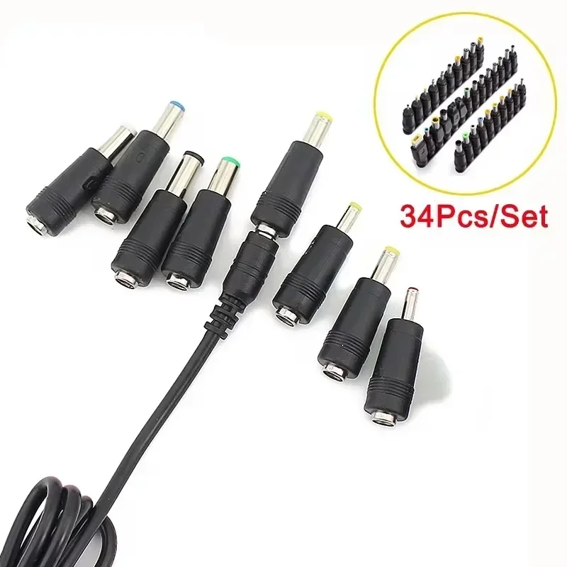 34 teile/satz Universal DC Anschlüsse Stecker Kit DC Power Adapter Stecker, 5,5x2,1mm Weibliche Laptop Netzteil Jack stecker