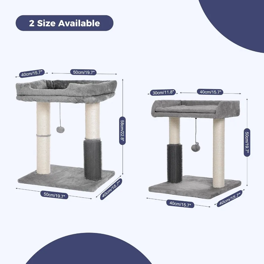 Large Cat Tree Tower with Wide Top Bed 20x15.7 inches Thick Scratch Post (4.5inch Diameter) Self Grooming Features Hanging Ball